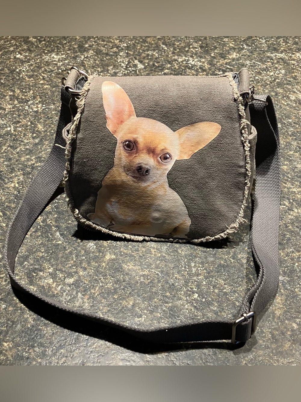Chihuahua Print Crossbody Dog-Themed Shoulder Bag - Gray Fuzzy Nation